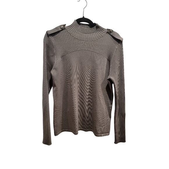 Chelsea and Theodore Top Mock Collar Ribbed Sz L Career Soft Texture Rare Gray - Picture 3 of 12